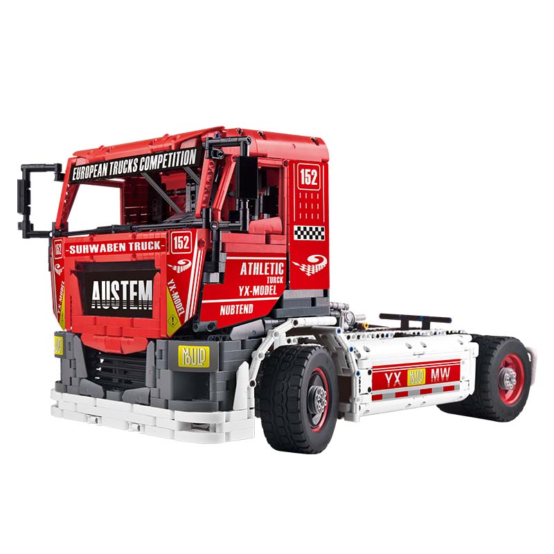 Roter Renn LKW aus Klemmbausteinen