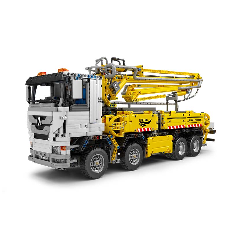 weiß gelber Betonpumpen LKW aus Klemmbausteinen