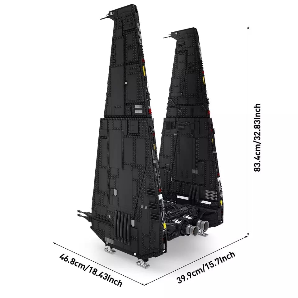 Schwarzes Weltraumshuttle mit Maßen