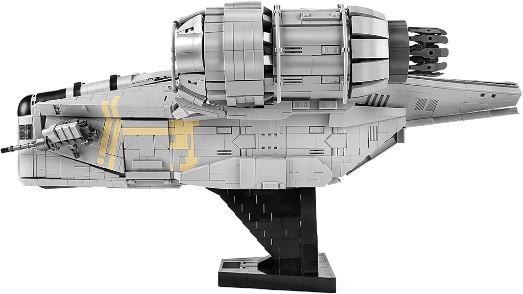 Graues Klemmbaustein Weltraumschiff von der Seite