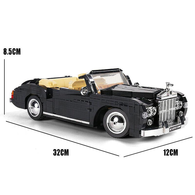 Schwarzer Klemmbaustein Luxus Oldtimer mit Maßen