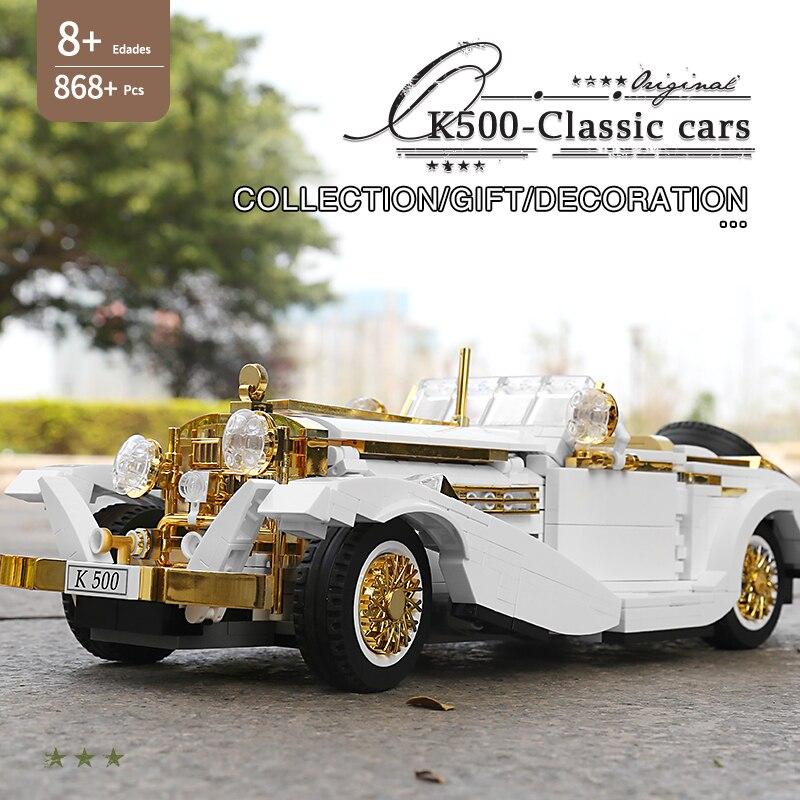 Weißer und goldener Luxus Oldtimer aus Klemmbausteinen