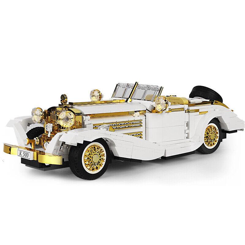 Weißer und goldener Luxus Oldtimer aus Klemmbausteinen